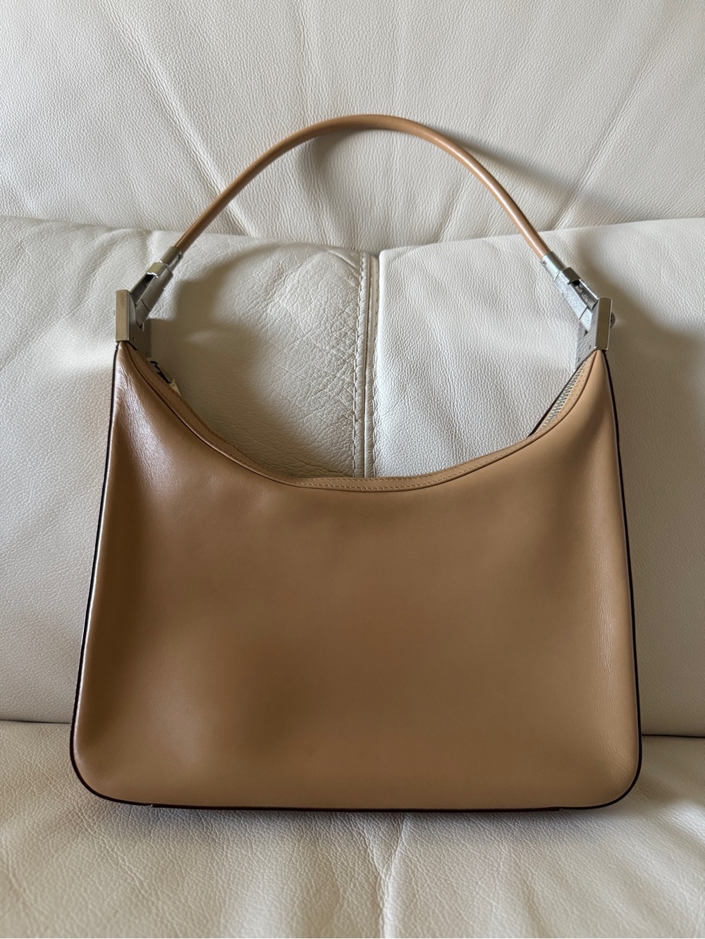 Gucci Hobo Shoulder Bag, Tan Leather, Silver Hardware, Tom Ford, Vintage